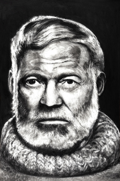 Ernest Hemingway, pastel sur papier, 80x120 cm, 2019.