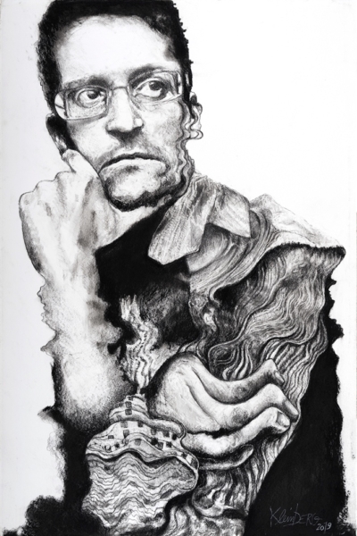 Edward Snowden, pastel sur papier, 80x120 cm, 2019.