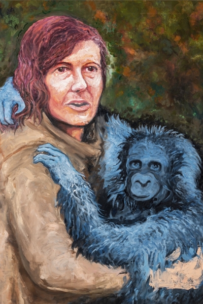Diane Fossey, huile sur toile 114x147 cm, 2019.