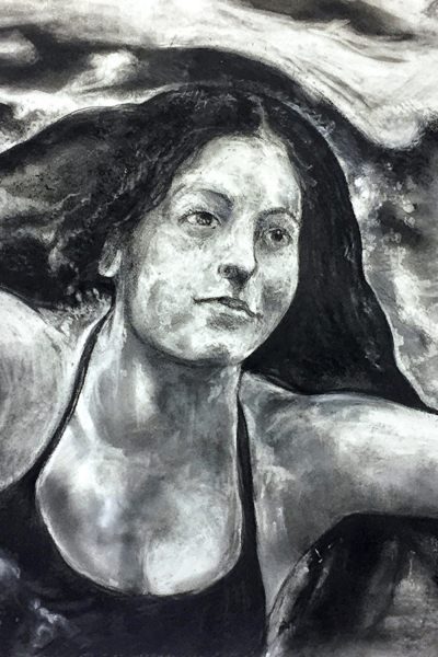 Yusra Mardini, pastel sur papier, 80x120 cm, 2019.