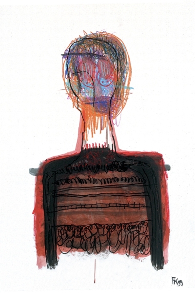 La mémoire au corps, huile sur papier, 75x105 cm, 1999. Collection privée.