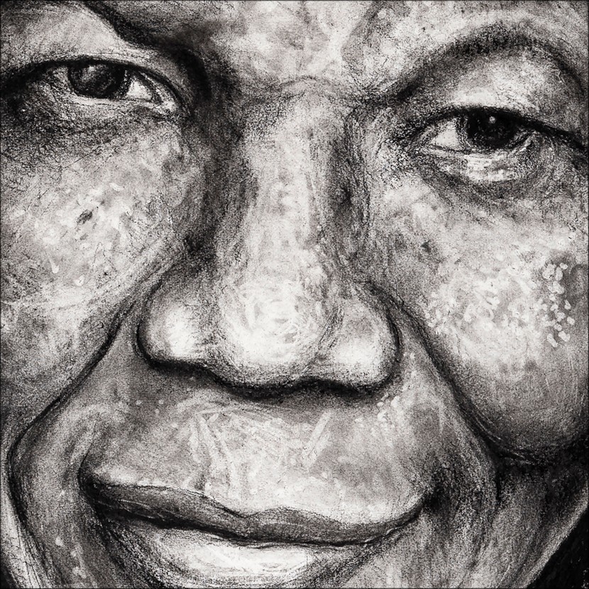 Nelson Mandela, détail, impression encre pigmentaire, 50x70 cm, Fred Kleinberg, art édition.